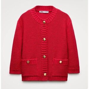Zara Knit Crop Cardigan with Gold Buttons Medium in Red